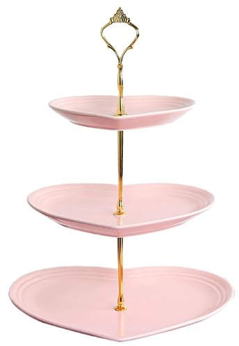 MEETOZ 3 Tier Ceramic Cake Stand,Tiered Serving Cake Stand,Decorative Tea Party Serving Platter, Tea Sandwich Tray for Party, Wedding, Candle Light Dinner (Heart-Shaped)