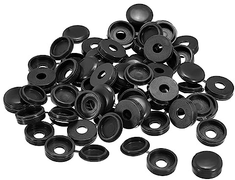 sourcing map 100 Stück Klapp-Schraubenabdeckungen, 6mm Scharnierte Schraube Deckel Kappen Plastik Klappbare Schraube Schnappdeckel Unterlegscheibe Schutzhülle für M4 M5 M6 Schrauben Schwarz