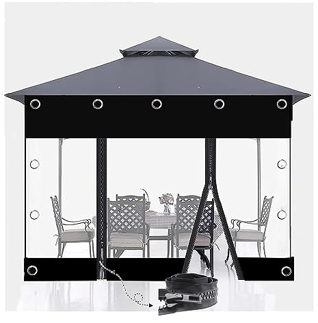 Outdoor Planenvorhänge mit Reißverschluss Tür, 0,5mm PVC Transparente wasserdichte Plane Seitenteile, for Pergola,Terrasse, Pavillon,Carport, Schwarz Durchsichtige Plane(H2.3xW4m/H7.5xW13.1ft)
