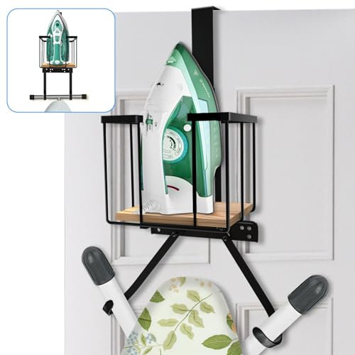 CAVWVTYU Support Mural Pour Planche à Repasser Avec Grand Panier de Rangement et Crochets Solides - Support Pour Fer et Planche à Repasser Pour La Buanderie