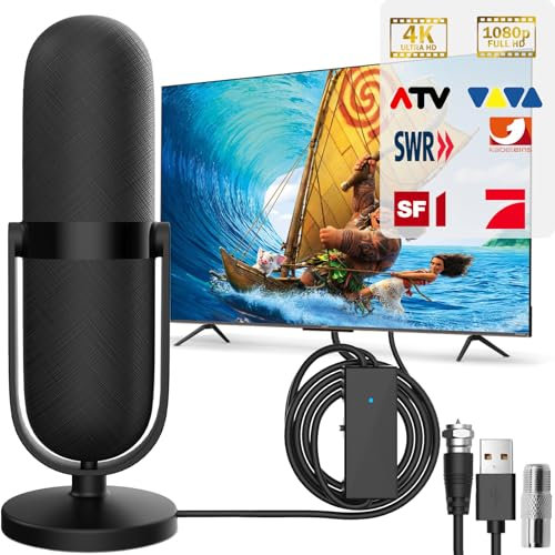 Yeerain Antenna Ricevitore TV DVB-T/DVB-T2, antenna HDTV con Amplificatore Ampia Portata e Ricezione a 360° con Base Magnetica, Cavo da 5 Metri Supporta Canali HD 4K e 1080P Tutti i Dispositivi TV