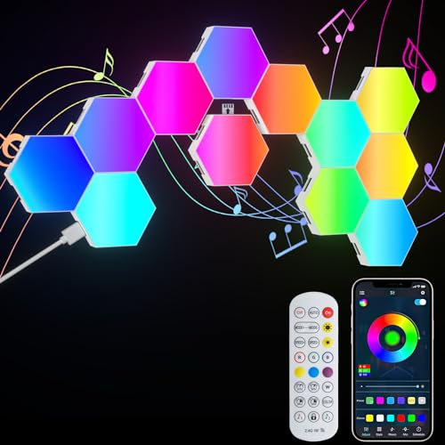 PUMPKINS Hexagon LED Lights, 12 Pack RGB Hex Light Panels, Smart Wall Gaming Panels Sync to Music for Room Bar Bedroom Home Decor Room, With App & Remote Control