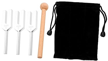 ibasenice Stimmgabel Klare Klangfarbe mit Holzhammer aus Aluminiumlegierung 5 Stück und Aufbewahrungsbeutel für Chakratherapie