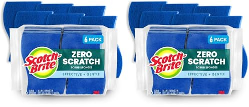 Scotch-Brite Zero Scratch Scrub Sponges, 6 Kitchen Sponges for Washing Dishes and Cleaning The Kitchen and Bath, Non-Scratch Sponge Safe for Non-Stick Cookware (Pack of 2)