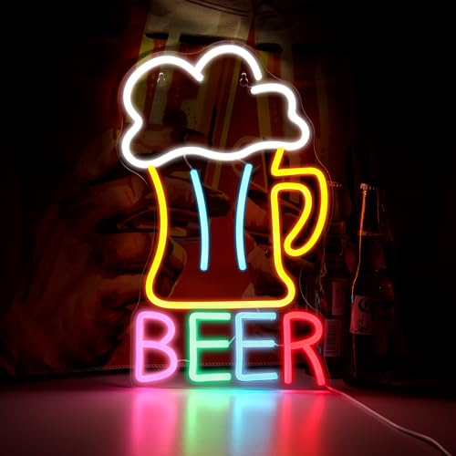 SHENEON Bier Neonschilder LED-Bier-Bar-Leuchtschild für Wanddekoration Neonlicht für Bar Club Heim Hochzeit Geburtstagsfeier Dekor-LED Neon Leuchtschilder Size(16.53 * 10.11in)(XD008)