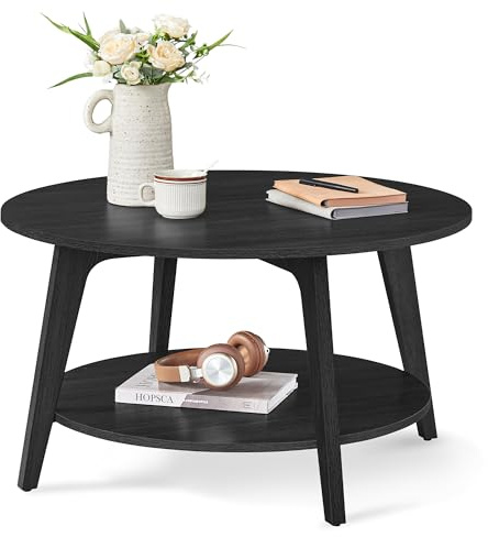 VASAGLE MAEZO Collection - Round Coffee Table, 2-Tier Center Table with Storage, Tapered Legs, Curved Transitions, 31.5 Dia. x 17.7 H Inches, Easy Assembly, for Living Room, Charcoal Gray ULCT243B22