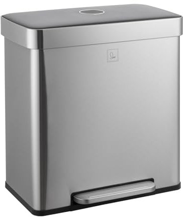 SVITA LT2X30 Mülleimer 60 Liter Treteimer Tretmülleimer Abfalleimer 2 Fächer je 30 Liter freistehend mit Deckel Softclose-Deckel inkl. Inneneimer Silber