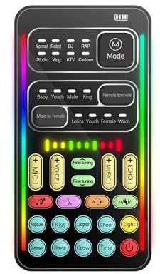 SHUAIGUO Voice Changer Portable Voice Changer Device with 8 Sound Effects Colorful Light Mini Live Broadcast Handheld Microphone Sound Effects Machine for Phone Laptops Computer Games Sound Card