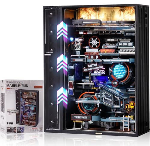 ROWOOD Murmelbahn Parallel-Welt-Modellbausätze Für Erwachsene Zum Bauen, 3D-Puzzle Mit LED, Cyberpunk Miniaturstadt, Kreatives Geschenk Für Ihn