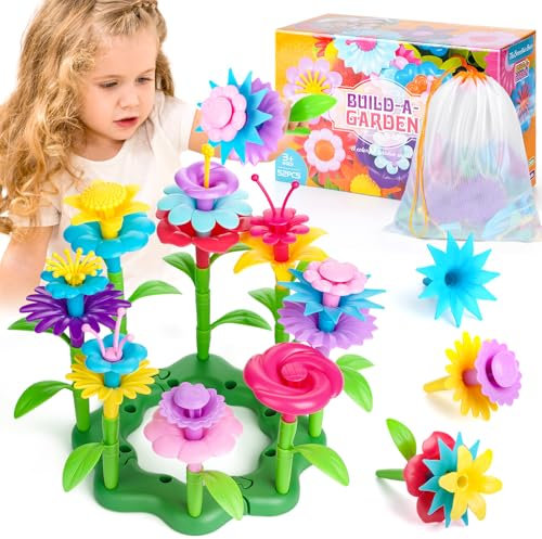 Uilfsur Blumengarten Spielzeug ab 3 Jahre Mädchen,Blumen Steckspiel,Montessori Spielzeug Motorikspielzeug,DIY Bouquet Sets ab 3 4 5 Jahre Mädchen Junge Geburtstags Geschenk