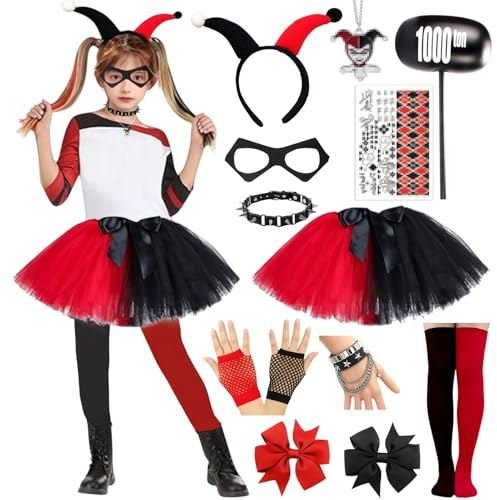 HarnyLoom Costume Quinn Bambina, Tutù Costume Ragazza Mazza da Baseball Calze Fascia per Capelli Guanti Forcina Halloween Cosplay Carnevale Feste