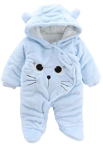 Robe de ballet pour fille - Couleur unie - Chat - Velours - Avec capuche - Grenouillère pour garçon, bleu, 3-6 mois