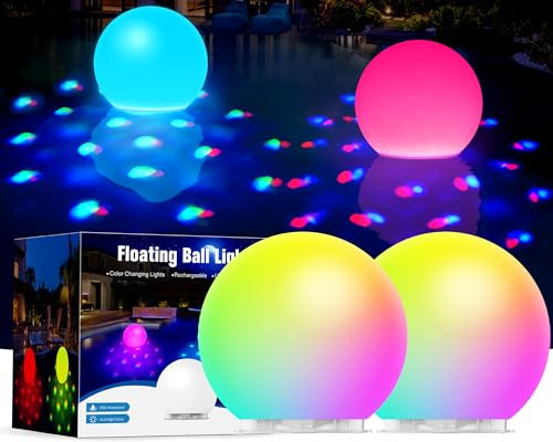 DeeprBlu 2025 Floating Pool Light with Underwater Lighting Show, Rechargeable Pool Lights Battery Powered, Color Changing Hot Tub Light Up Ball, IP68 Waterproof Floating Lights for Bath & Spa - 2PCS