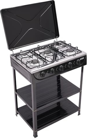 Fornello a gas naturale portatile a 5 fuochi 2500 W per campeggio e attività all'aperto (nero)