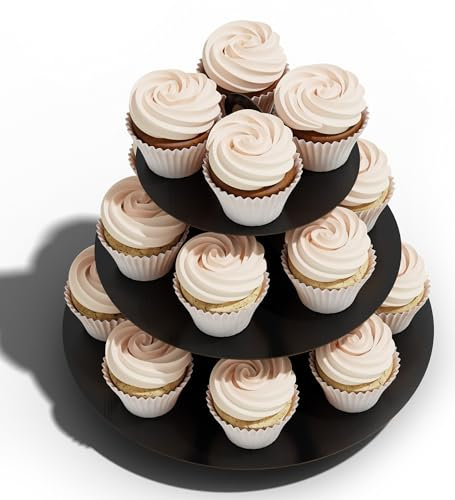 Blissur - Alzata per cupcake a 3 livelli, supporto per cupcake a 3 livelli, in cartone, per feste, supporto per cupcake a più livelli (1 confezione, nero)