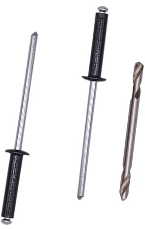 SKIR'CO (100 pcs) Painted Blind Rivets 3.2 x 16 mm, Aluminium Blind Rivets, DIN 7337, Steel Mandrel, Pop Rivets, Drill Bit Included (Grey Brown RAL 8019)