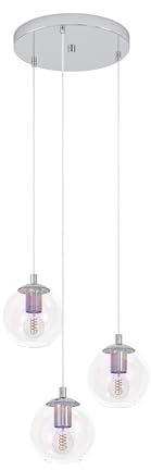 Eglo Ariscani 2 Lámpara de techo, 3 focos en racimo | lámpara colgante iridiscente, mesa de comedor multicolor, metal cromado y cristal, E27, diámetro de 42,5 cm