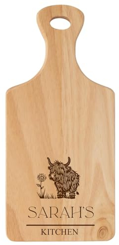 Personalised Wooden Chopping Serving Board, Highland Cow Design, 34 cm x 16 cm, Cheese Board with Custom Engraving