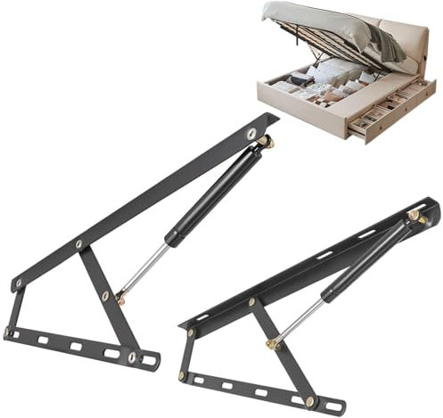 Juego de mecanismos elevables para Cama, Juego de mecanismos elevables para Cama canapé, Juego de 2 bisagras para canapé con resortes, Sistema Lateral 61/75/90/110/120/150cm, Pintado Negro, Acero(90cm