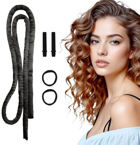 Heatless Curls Band Schwarz Overnight Curls Locken Ohne Hitze Lockenband,Einfach zu Bedienen,mit Haarring und Haarklammer,DIY-Frisur,für Lange und Kurze Haare Geeignet