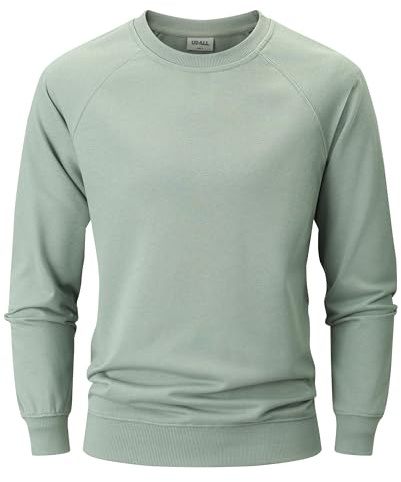 USALL Sweatshirts für Herren Baumwolle Rundhals Hoodie Pullovers Männer Kapuzenpullover Langarm Casual Sweatshirt(W700 Green XL)