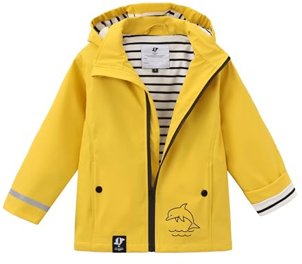 Cerato impermeabile bambino con cappuccio, giacca antipioggia interna a righe in cotone di alta qualità, cerniera idrorepellente, strisce riflettenti per la sicurezza, materiale con minimo