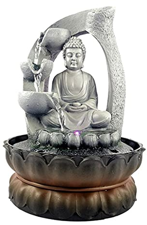 Fuente Creativa de Mesa para Interior: Cascada de Resina con Luces LED y Estatua de Buda. Decoración de meditación Feng Shui de la Suerte.