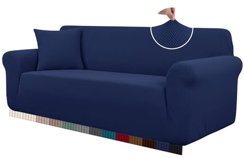 HEYOMART High Stretch Sofa Covers, Jacquard Loveseat Slipcover, 2 Seater | Non-Slip Universal Furniture Protector for Living Room, Washable Couch Cover for Dogs, Cats with Elastic Bottom, Blue