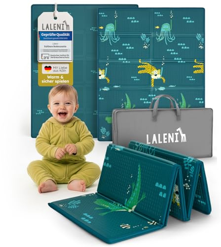 Laleni Krabbelmatte Baby 120x150x1 cm - wasserdichte Spielmatte Baby faltbar - isolierende Bodenmatte Kinder - weich & schützt vor kaltem Untergrund - Krabbeldecke outdoor & indoor - Wasser-Motiv