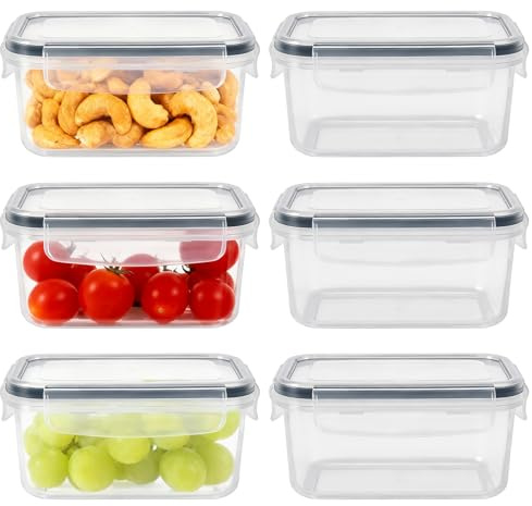 Gykutix Lot de 6 Boîte Petit Alimentaire Plastique, 320ML Réutilisable Boîtes Hermétiques Alimentairesm, Empilable et Durable, Micro-ondes, Congélateur, Passe au Lave-Vaisselle (Petit)