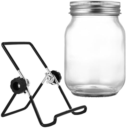 Didiseaon Kit de Germination Intérieur 500 ML Couvercle en INOX et Support Noir Bocal Mason pour Graines Germées Tamis Fin Adapté Luzerne Brocoli Soja Haricot Mungo