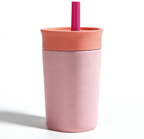 ZHUIYIWIN Insulated Stainless Steel Tumbler 12oz with Silicone Straw Lid, Leakproof Travel Coffee Cup, Double Wall Vacuum Insulated Tumbler for Hot & Cold Drinks, Reusable Car & Desk Cup (Pink)