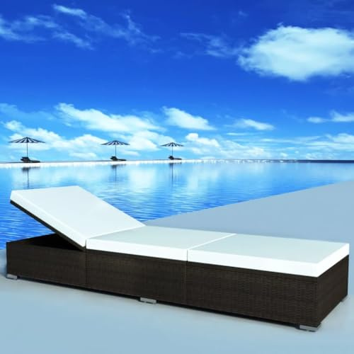 RMIHSJG Poly Rattan Sonnenliege mit Auflage Braun Gartenmöbel Lounge Relax Liege mit Verstellbarer Rückenlehne und wasserabweisendem PE Rattan inklusive 1 Sonnenliege und 1 großes