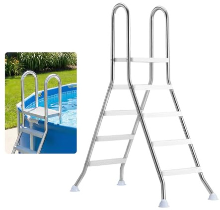 VEVOR Scaletta per Piscine Fuori Terra con Piattaforma, Scala di Sicurezza a 4 Gradini con Struttura ad A Stabile, Altezza 125 cm, Telaio in Acciaio Durevole, Gradini Larghi Antiscivolo, Portata 150kg