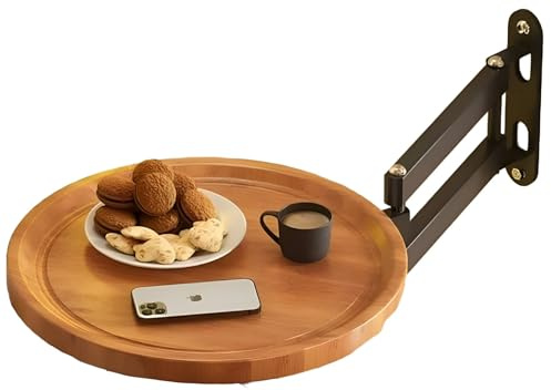 Mesa Plegable RetráCtil De Pared, Tablero Redondo De Madera De 11,8 Pulgadas, DiseñO Compacto, áNgulo Ajustable, Acacias(Wood/Y)