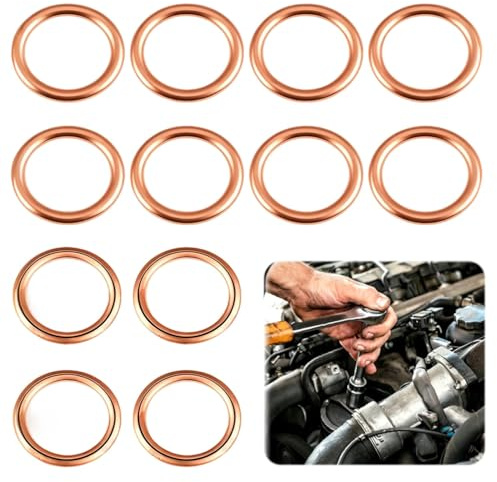 12 Arandelas de Cobre para Tapón de Cárter de Aceite 16x22x2mm, Junta de Sellado de Motor M16 para Coche y Vehículos, Kit de Arandelas Planas de Cobre para Tornillo de Vaciado