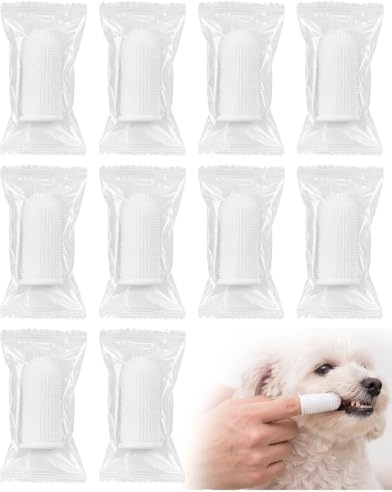 BTACGWP 10 Piezas Cepillo Dientes Perro y Gato Blanco, Silicona Suave, Dedal Oral 360° para Remover Placa, Cuidado Bucal Diario Seguro para Mascotas
