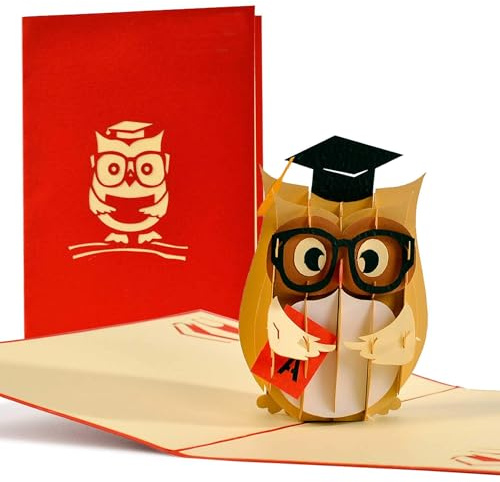 Diese-Klappkarten Biglietto Auguri Laurea - Biglietto Pop-Up 3D con Gufo - Biglietti Congratulazioni Laurea Ingegnere Avvocato Medico Architetto