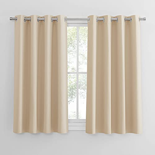 Pony Dance Kurze Vorhänge, wärmeisoliert, mit Ösen, für Guten Schlaf/kurzer Stoff, für Küche, L 132 x H 114 cm, Gelb, Beige, 2 Vorhänge | Biscotti Beige, Verdunklungsvorhänge, Kurz, Sichtschutz, für Schlafzimmer, Blickdicht, UV-Schutz, Gardinen mit Ösen