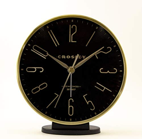 Timelink Crosley Modern Art Deco Alarm Clock for Office, Bedroom, or Desk – Analog Non-Ticking Clock with Easy-to-Read Dial, Gold Metal Frame & Black Face (6-Inch)