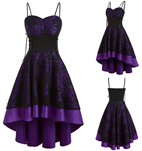 YEBIRAL Damen 1950er Vintage Retro Rockabilly Kleider Elegant Spitzenkleid Hochzeit Ärmellos Cocktail Abendkleider (Lila, L)