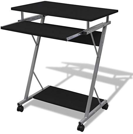 lyrlody Computertisch mit Tastaturauszug, schwarz Computerwagen Bürotisch Arbeitstisch PC Tisch mit 4 Rollen für Arbeit und Studium, 60 x 40 x 75 cm