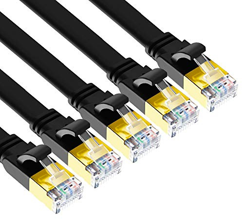 Yauhody Cable Ethernet 0.5M Cat 8 (5 Piezas) 40Gbps 2000MHz Alta Velocidad Cable de Red Plano, Gigabit RJ45 Cable Lan para PS5, Xbox, Router, TV, Switch, Módem, Más rápido que Cat7 (Negro)