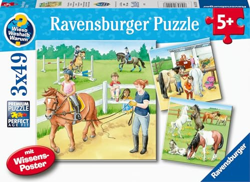 Ravensburger Puzzle EIN Tag auf dem Reiterhof - 3x49 Teile Puzzle ab 5 | 3x49 Teile Puzzle, Kinderpuzzle ab 5 Jahre, Ravensburger Qualität