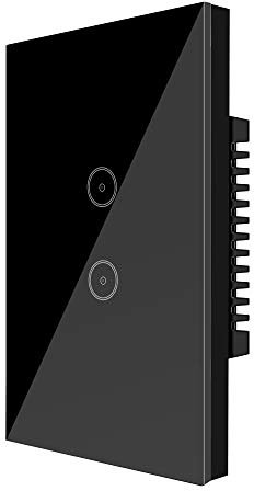 UseeLink Interruttore luce intelligente, interruttore luce WiFi, Interruttore a parete WiFi, compatibile con Alexa, Google, scatola 503, cavo neutro richiesto (2 gang, Nero)
