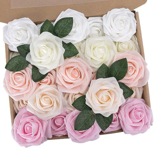 N&T Nieting, Rose artificiali, 25 pezzi, realistiche al tatto, con steli, per bouquet da sposa, festa della mamma, baby shower, decorazione per la casa, colori assortiti
