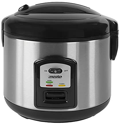 Mesko MS6411 Arrocera Eléctrica 1,5 Litros Vaporera Rice Cooker, Función Mantenimiento de Calor, Arroz Hervido, Sushi, 8-10 Raciones, Cocina al Vapor, Antiadherente, Acero Inoxidable, 1000W
