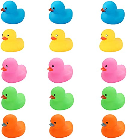Bath Duck Toys 15 PCS Colorful Mini Rubber Ducks Squeak and Float Duckies Baby Shower Toy Party Decoration for Toddlers Boys Girls (2.2’’)