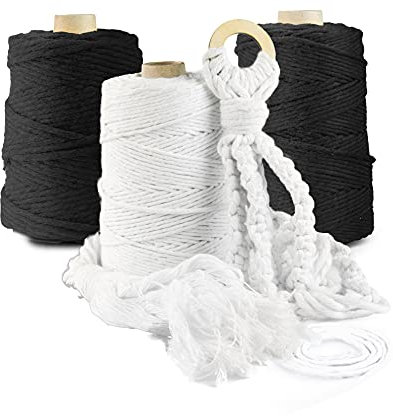Seiletech.de Premium MAKRAMEE GARN | 100m | 3mm | Schwarz | 100% Baumwolle | Kordel Natur | Baumwollgarn Baumwollseil | DIY Handwerk Dekoration