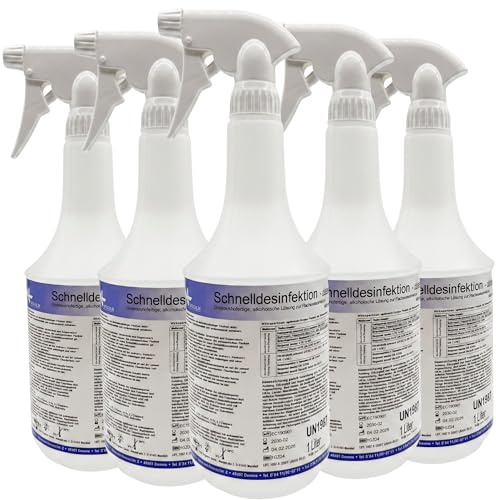 KK Schnelldesinfektion Spray Duft CLASSIC - Hochwirksames Desinfektionsmittel 5x 1L Fl. für Oberflächen – Wirksam gegen Bakterien, Viren & Pilze – Ideal für Haushalt, Praxis&Gewerbe